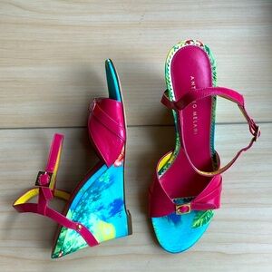 ANTONIO MELANI Pink Leather Tropical Wedge Buckle “Cougar” Style